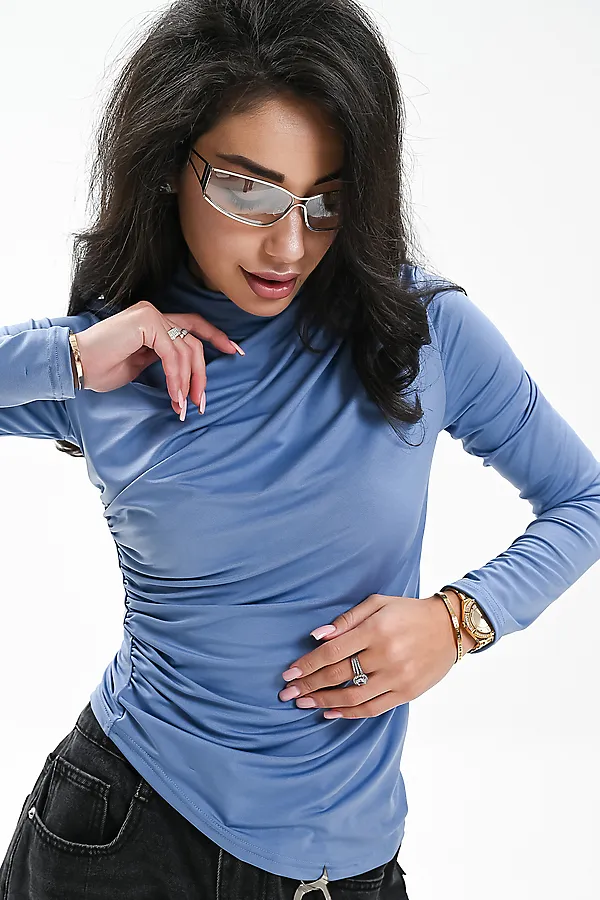 Лонгслив с драпировкой НАТАЛИ, голубой - фото 1