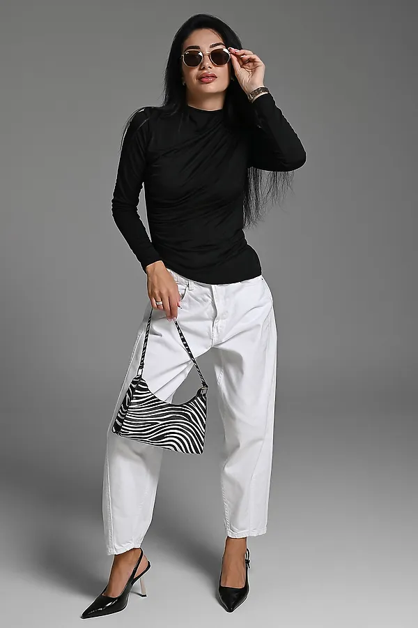 Лонгслив с драпировкой НАТАЛИ, черный - фото 1