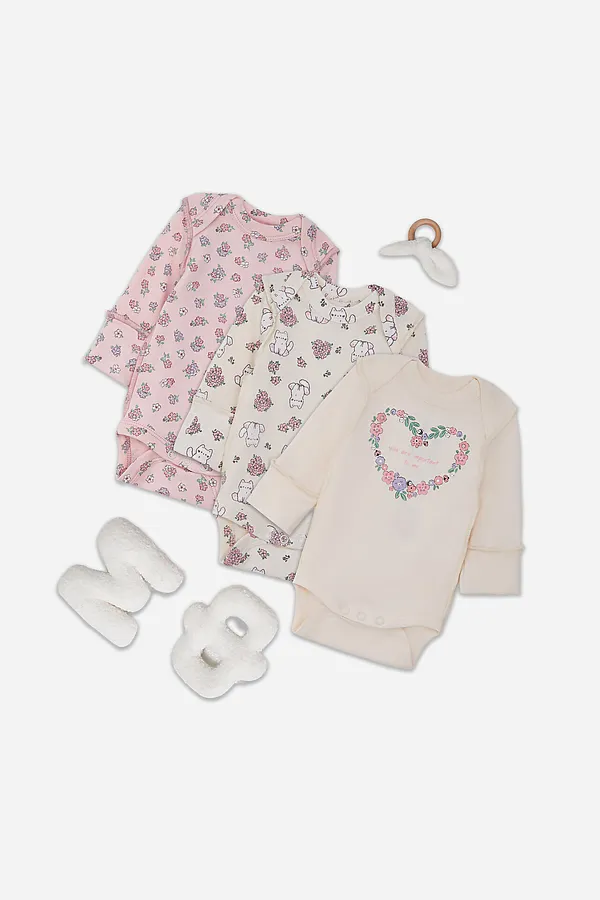 Боди детское (3шт.) MARK FORMELLE, молочный +котики с цветами на молочном +цветочки на розовом - фото 1