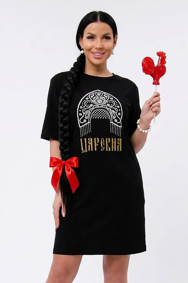 Сорочка Царевна НАТАЛИ, черная - фото 1