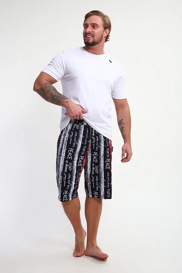 Шорты ШМ-03 НАТАЛИ, синий/красный/белый полосы с буквами love - фото 1