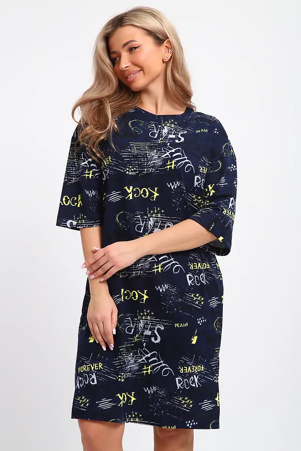 Туника ТПК-01 НАТАЛИ, синий/желтый/белый буквы star - фото 1