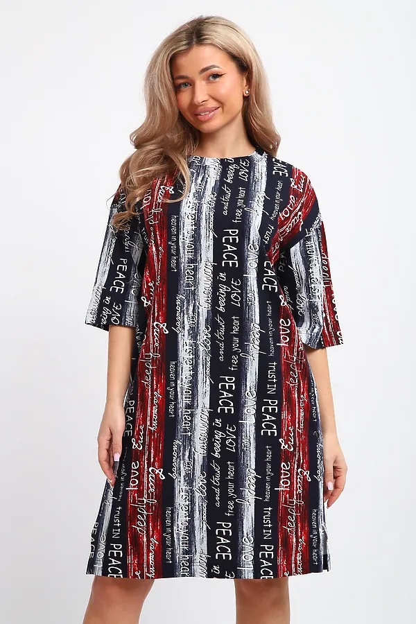 Туника ТПК-01 НАТАЛИ, синий/красный/белый полосы с буквами love - фото 1