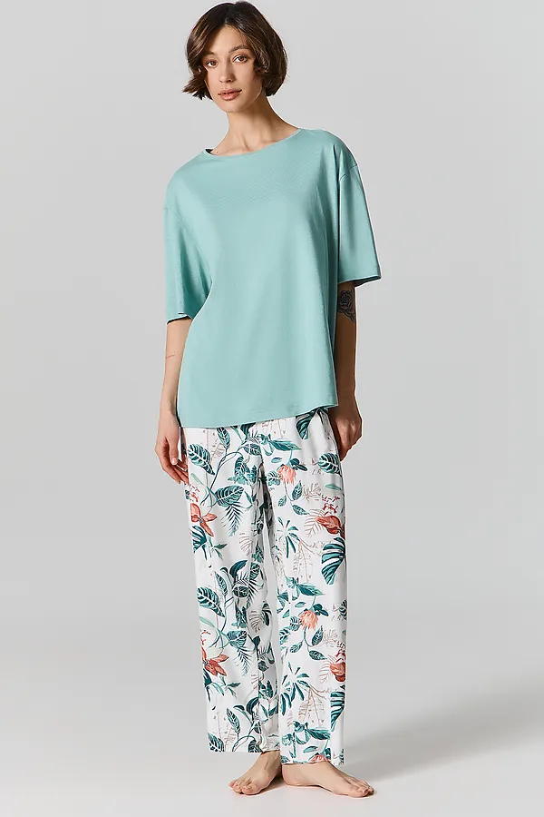 Комплект женский (футболка, бриджи) MARK FORMELLE, шалфей +тропики на св.молочном1 - фото 1