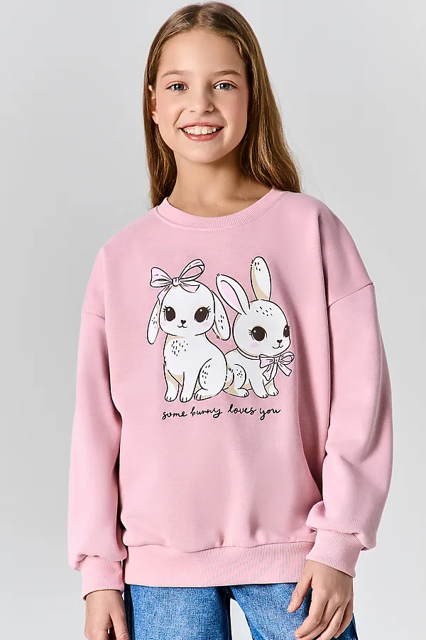 Свитшот для девочек MARK FORMELLE, пыльно -розовый +печать - фото 1