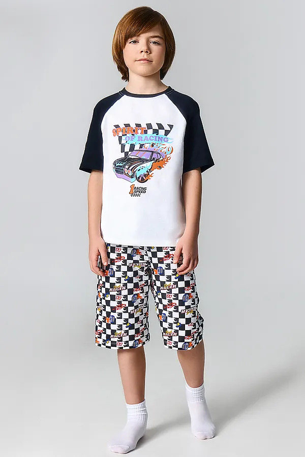 Комплект для мальчиков (джемпер, шорты) MARK FORMELLE, белый +гоночная клетка - фото 1