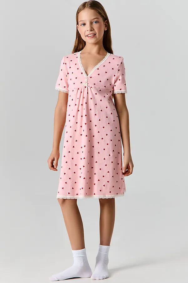 Сорочка ночная для девочек MARK FORMELLE, сердца на розовом - фото 1