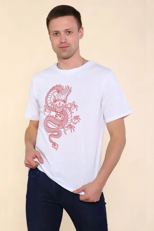 Футболка 2224 Тату дракона НАТАЛИ, белый/красный - фото 1