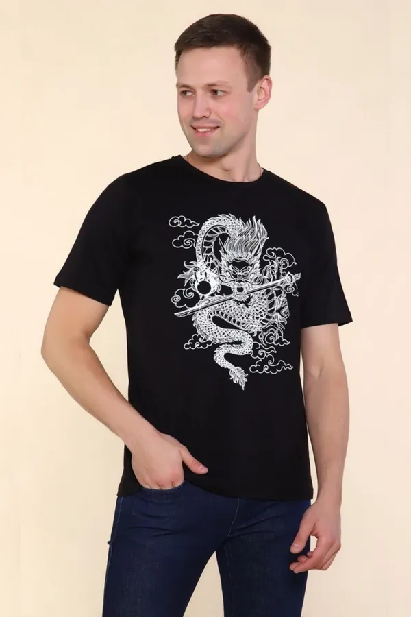 Футболка 2224 Тату дракона НАТАЛИ, черный+белый - фото 1