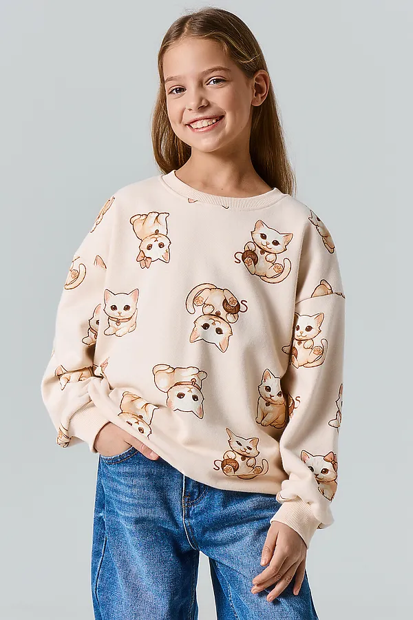 Свитшот для девочек MARK FORMELLE, коты на св.бежевом - фото 1