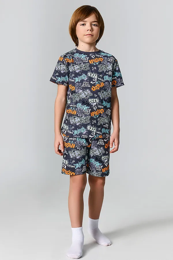 Комплект для мальчиков (футболка, шорты) MARK FORMELLE, надписи на графите - фото 1