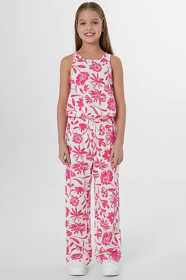 Комплект для девочек (топ, брюки) MARK FORMELLE, розовые цветы на молочном - фото 1