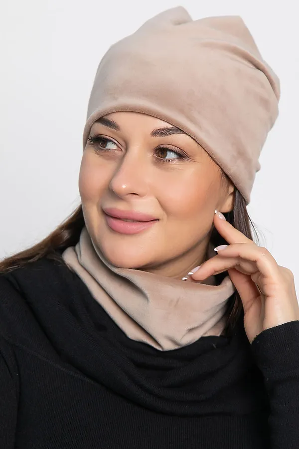 Комплект шапка шестиклинка и снуд LADY TAIGA, бежевый - фото 1