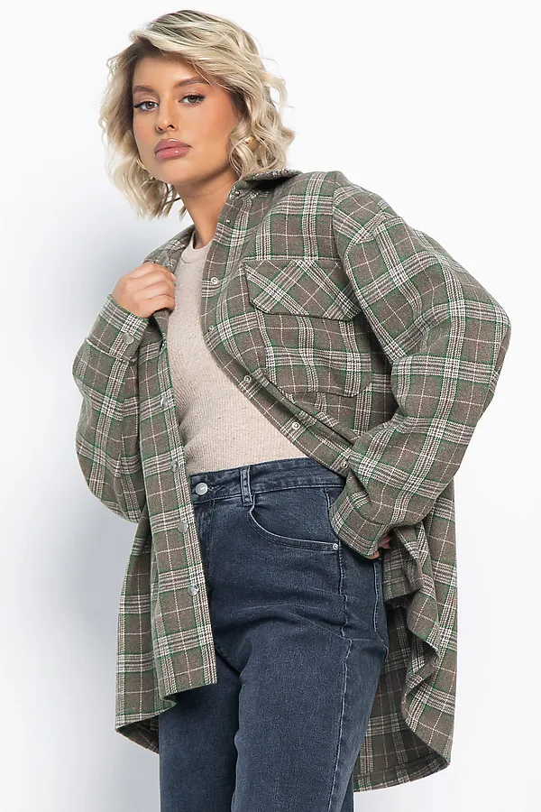 Пальто-рубашка Хармони LADY TAIGA, зелено-коричневая - фото 1