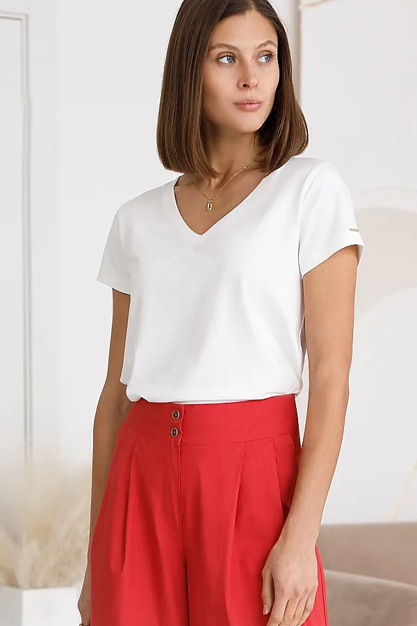 Базовая футболка из премиального хлопка с V образным вырезом VILATTE, белый - фото 1