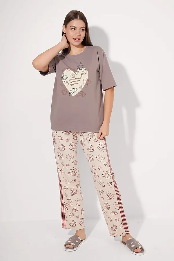 Пижама CLEVER, кофейный/св.бежевый - фото 1