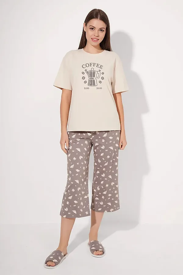 Пижама CLEVER, св.бежевый/кофейный - фото 1