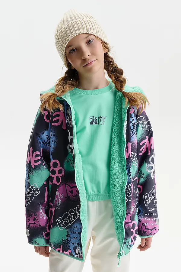 Двусторонняя ветровка для девочек PELICAN, серый - фото 1