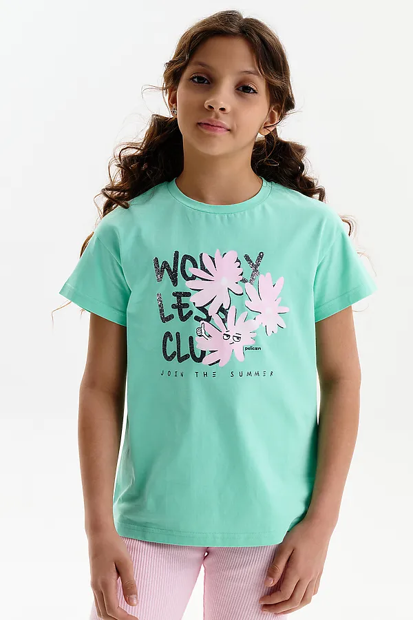 Футболка для девочек PELICAN, ментол - фото 1