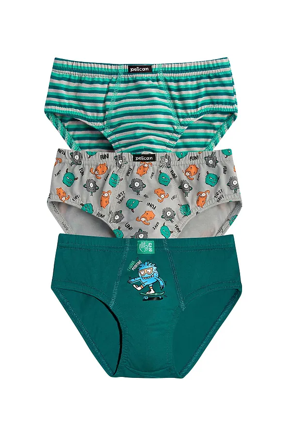 Набор трусов для мальчиков PELICAN, изумрудный/изумрудный/серый - фото 1