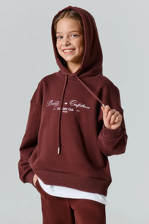 Худи для девочек MARK FORMELLE, коричневый +печать - фото 1