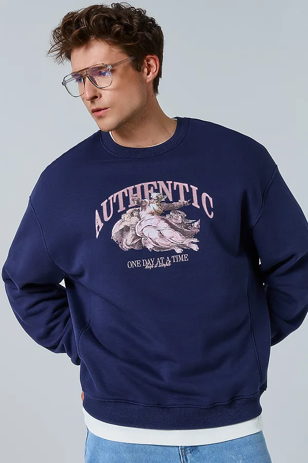 Свитшот мужской MARK FORMELLE, полуночно -синий +печать - фото 1