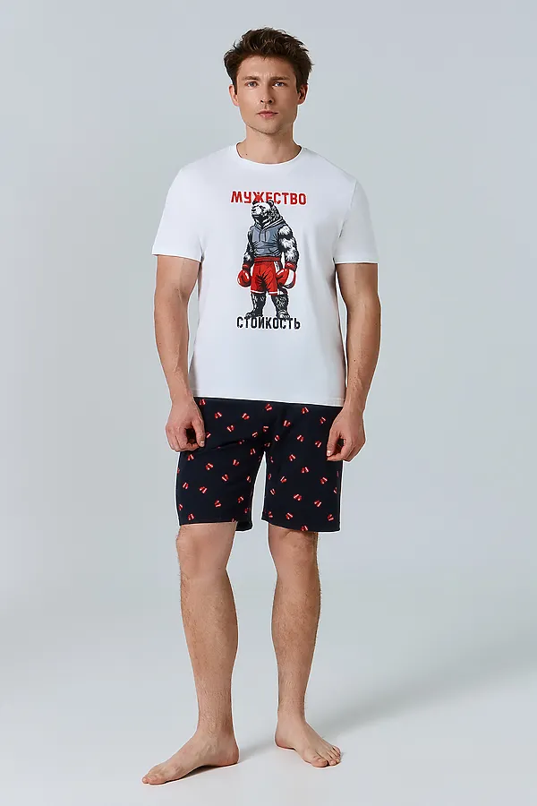 Комплект мужской (футболка, шорты) MARK FORMELLE, белый +боксерские перчатки на черном - фото 1