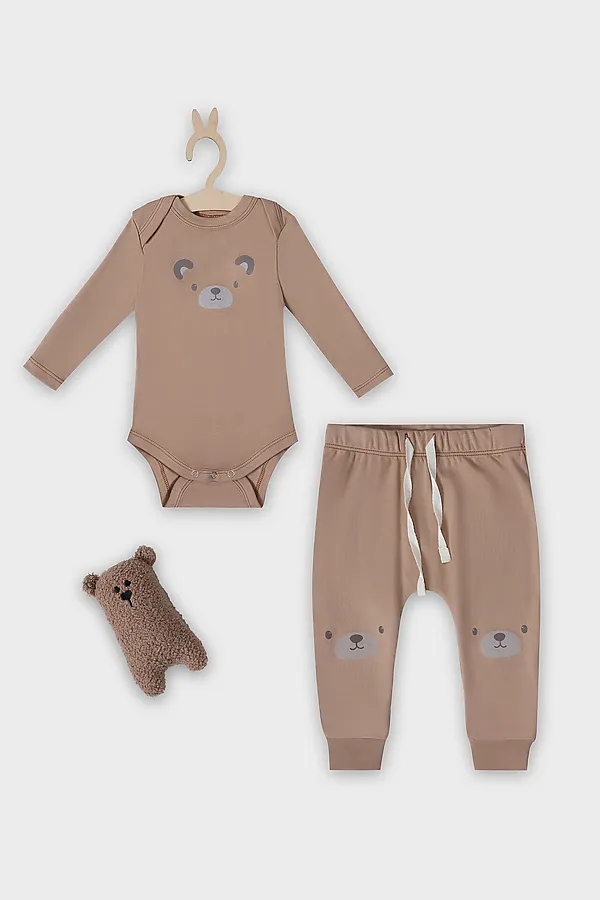 Комплект детский (боди, ползунки) MARK FORMELLE, бежевый +печать - фото 1