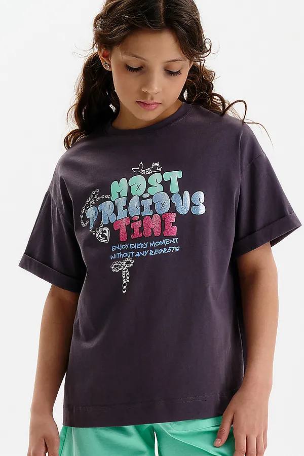 Футболка для девочек PELICAN, темно-серый - фото 1