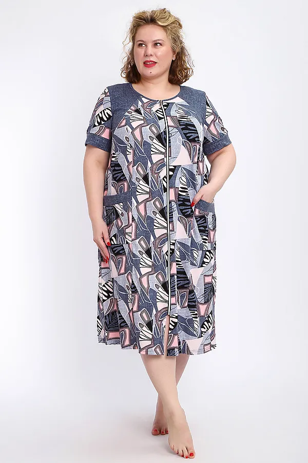 Халат 004 домашний НАТАЛИ, розовый веер - фото 1