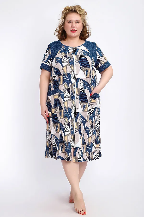 Халат 004 домашний НАТАЛИ, синий веер - фото 1