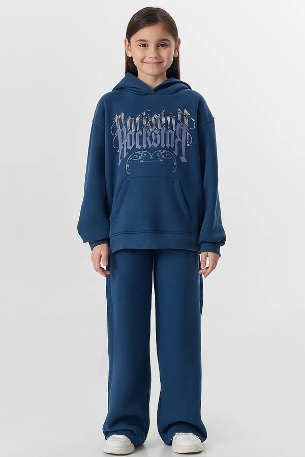 Комплект для девочек (худи, брюки) MARK FORMELLE, синий +печать - фото 1