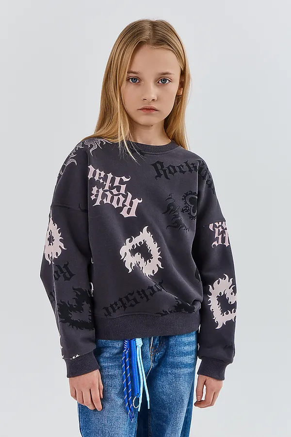 Свитшот для девочек MARK FORMELLE, рок стар на сером - фото 1