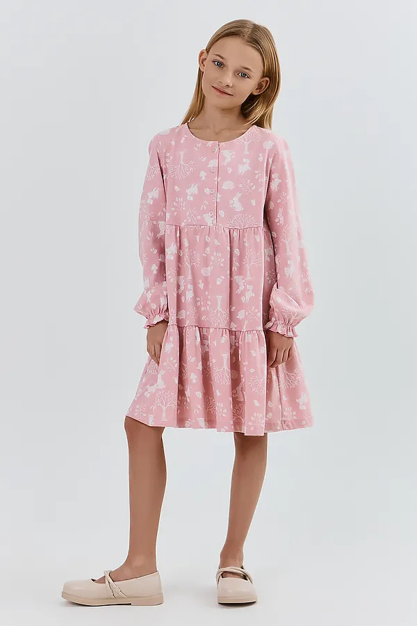 Платье MARK FORMELLE, лесные животные на п.розовом - фото 1