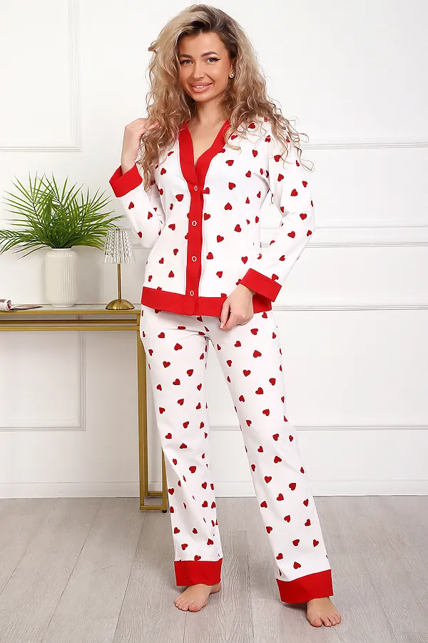 Пижама с брюками 18062 НАТАЛИ, белый сердечки - фото 1