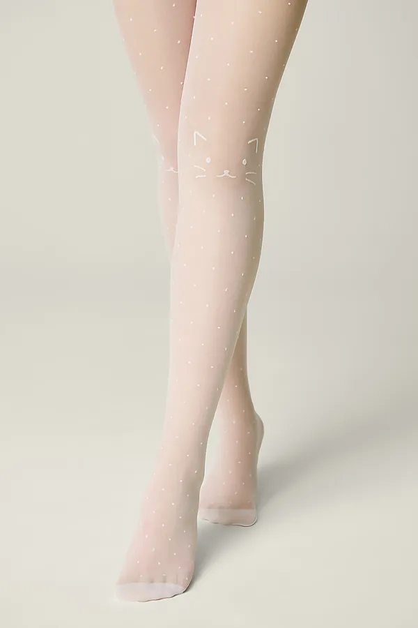 CONTE Колготки в точку с рисунком «кот» KATIE CONTE ELEGANT, bianco - фото 1