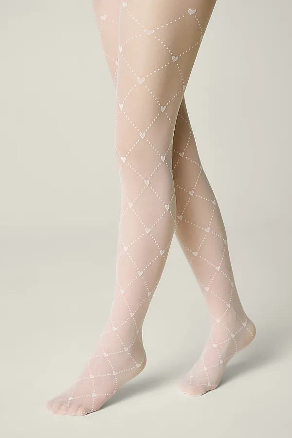 CONTE Колготки с геометрическим рисунком в сердечки ALICE CONTE ELEGANT, bianco - фото 1