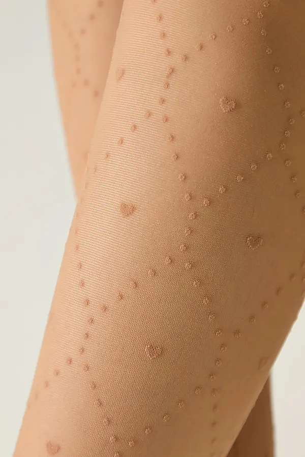 CONTE Колготки в точку с сердечками и усиленным торсом-шортиками ANGELICA CONTE ELEGANT, natural - фото 1
