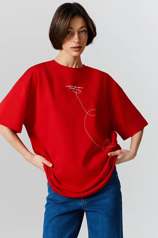 Футболка женская MARK FORMELLE, чистый красный +печать - фото 1