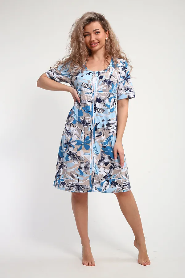 Халат ХЖ-01 НАТАЛИ, голубые цветы - фото 1