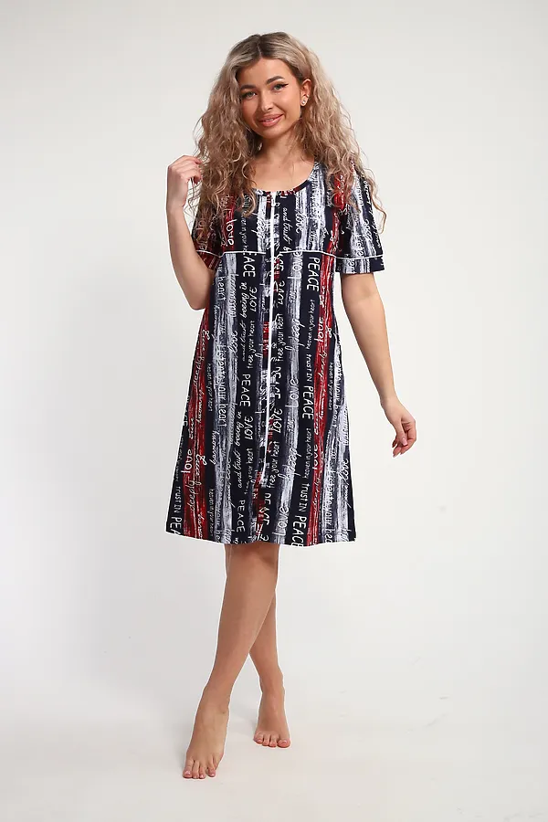 Халат ХЖ-01 НАТАЛИ, синий/красный/белый полосы с буквами love - фото 1