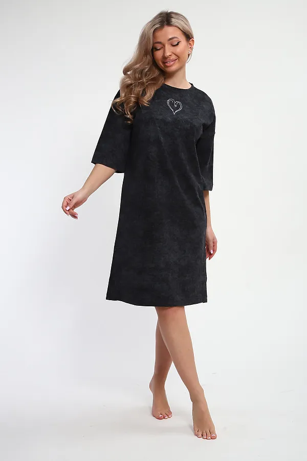 Платье туника варенка с принтом Сердце ТП-02 НАТАЛИ, темно-серый - фото 1