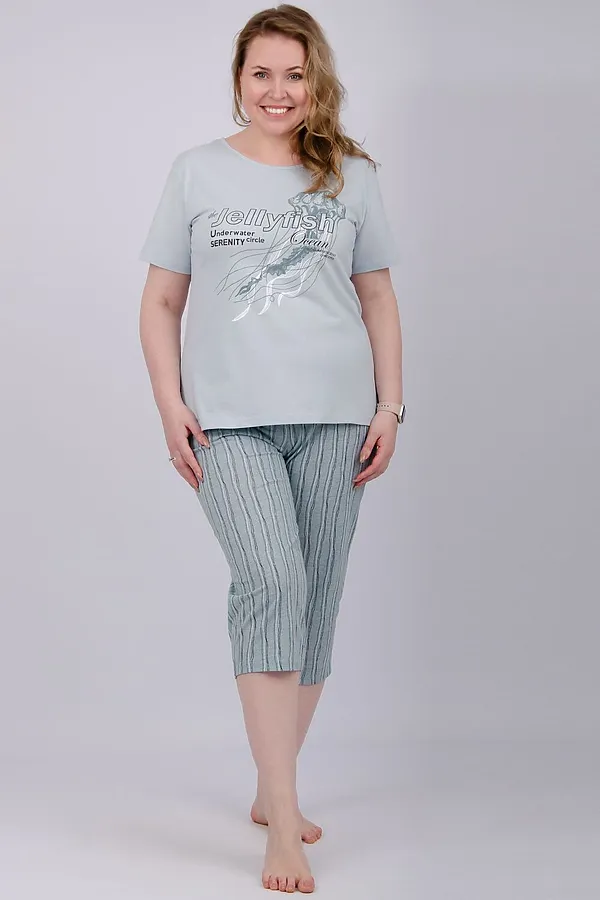 Пижама с бриджами Джелли НАТАЛИ, эвкалипт - фото 1