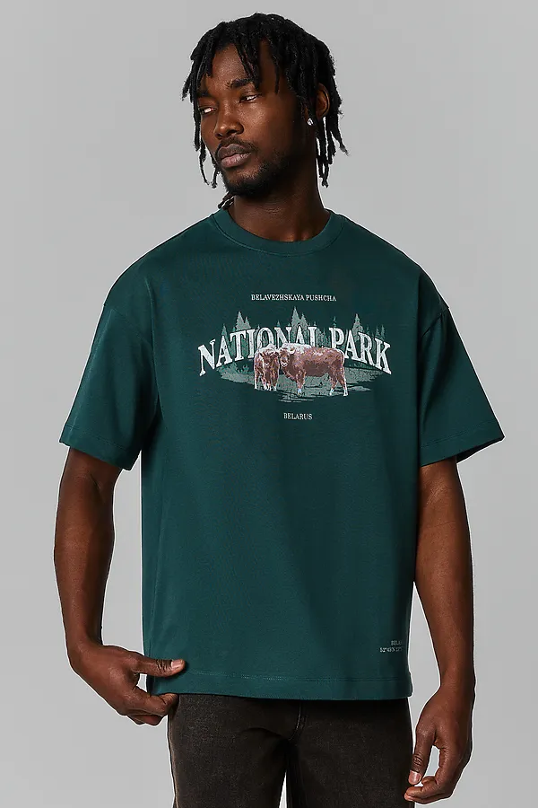 Футболка мужская MARK FORMELLE, т.зеленый +печать1 - фото 1