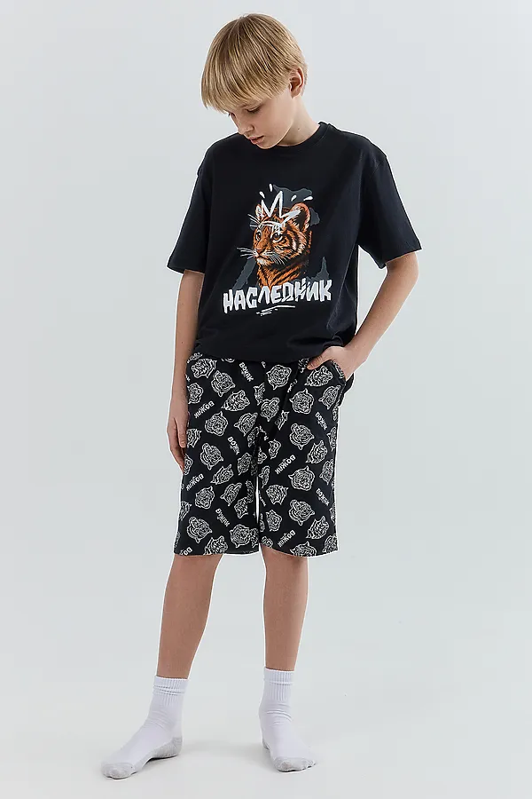 Комплект для мальчиков (джемпер, шорты) MARK FORMELLE, черный +тигры на черном - фото 1
