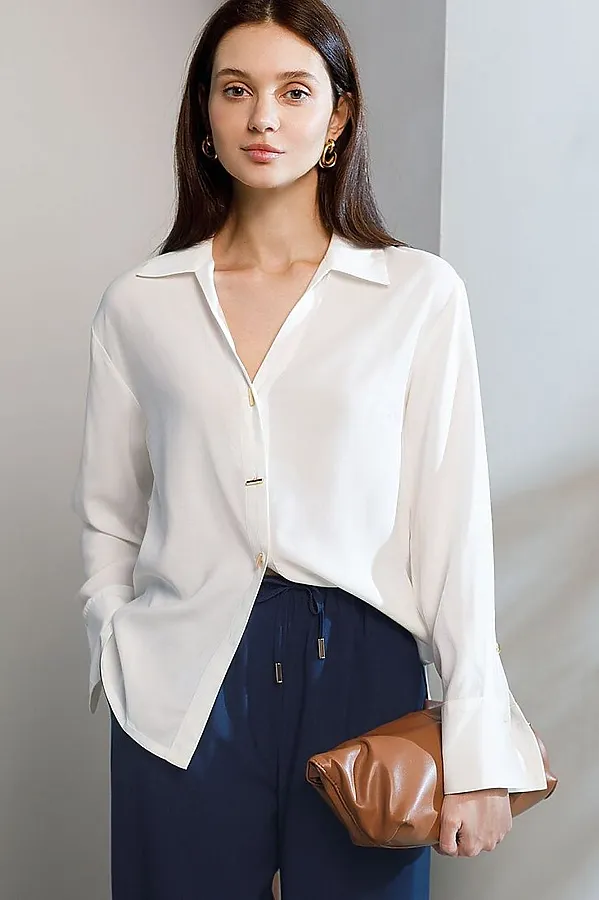 Блузка с широкими манжетами из вискозы с лиоцеллом VILATTE, натуральный белый - фото 1