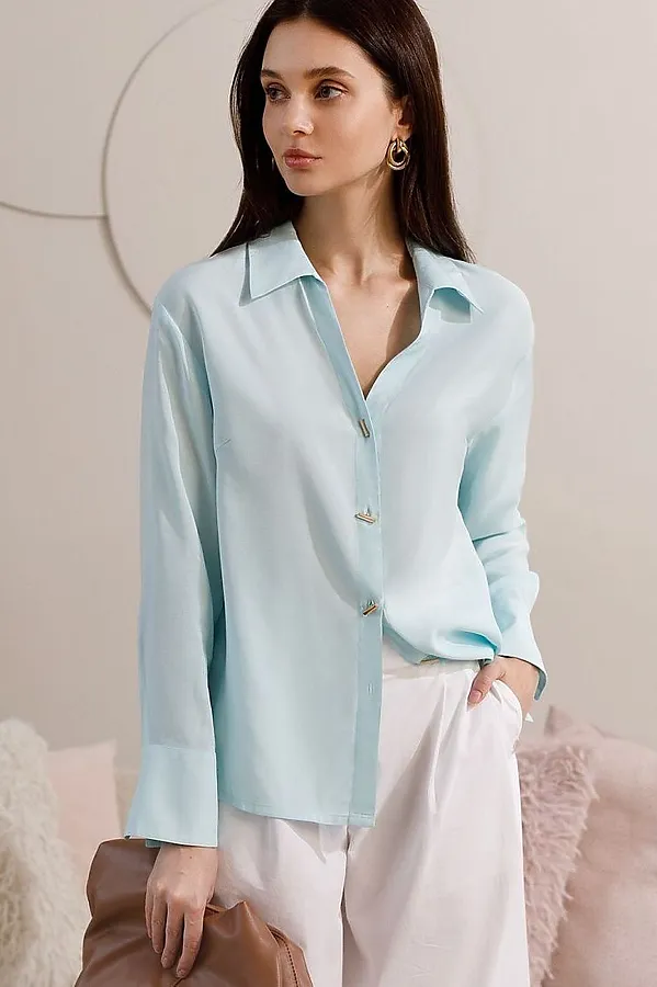 Блузка с широкими манжетами из вискозы с лиоцеллом VILATTE, светло-лазурный - фото 1
