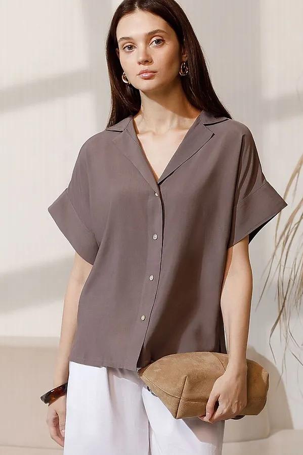 Блузка с коротким рукавом из вискозы с лиоцеллом VILATTE, кофейный - фото 1