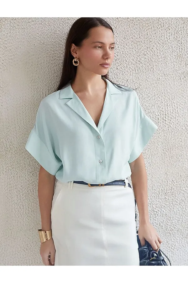 Блузка с коротким рукавом из вискозы с лиоцеллом VILATTE, светло-лазурный - фото 1