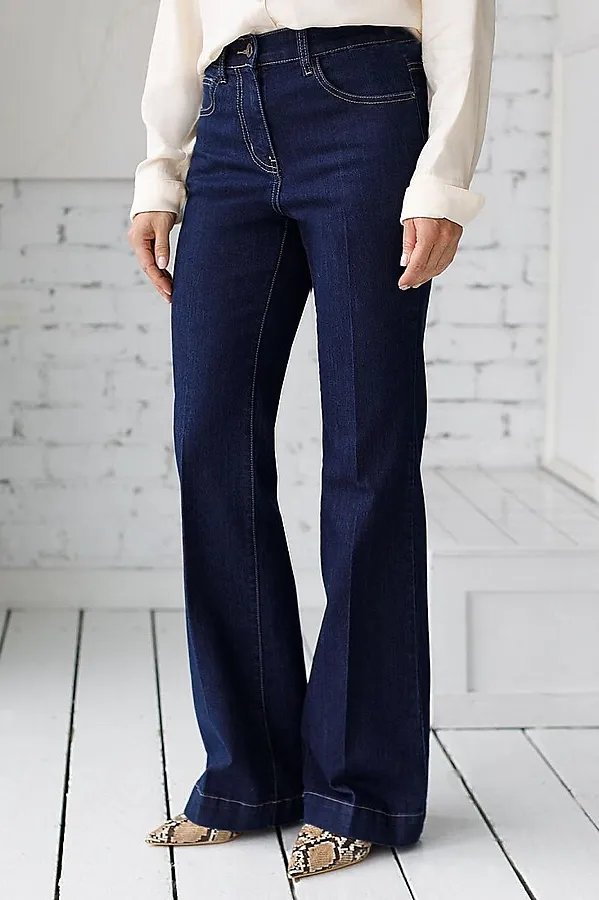 Джинсы клеш от колена из эластичного облегченного денима VILATTE, темно-синий - фото 1